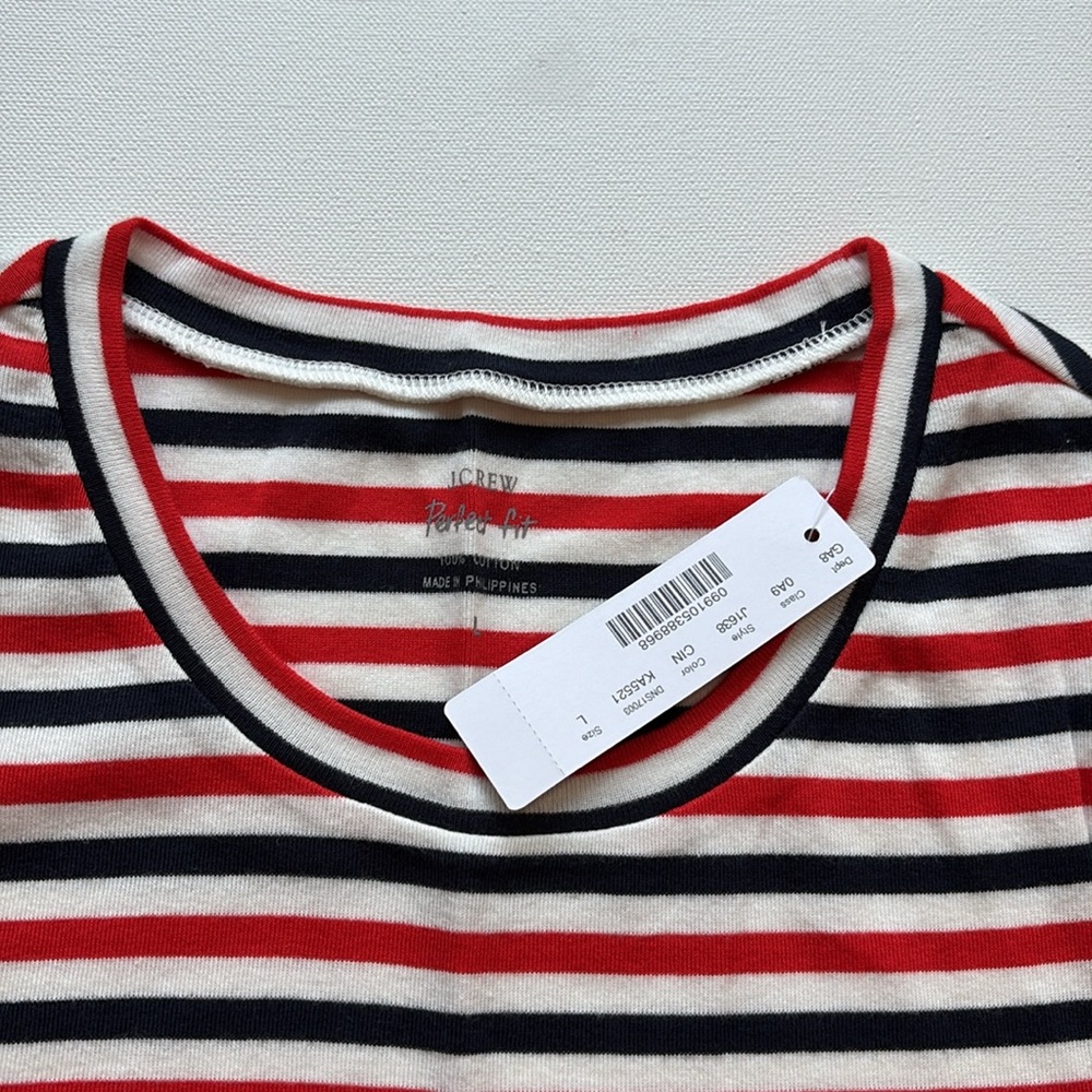J.Crew Slim Perfect Fit Long Sleeve T-Shirt in Stripes- NWT- Coral/Navy- LARGE - Picture 4 of 4